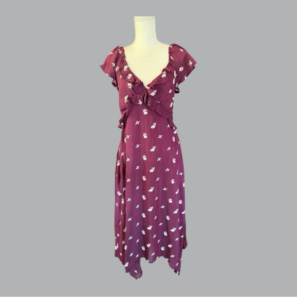 Women’s Plum Floral Ruffle Midi Dress